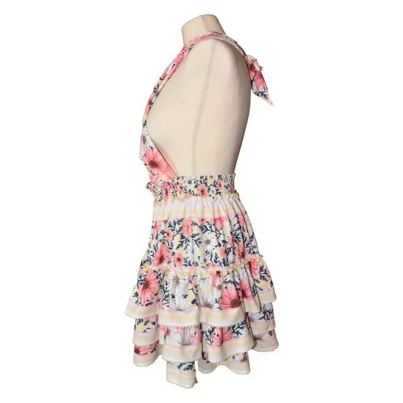 Agua Bendita Maona Ross Floral Mini Dress Size S Handmade Ruffle Cutout Tiered - Picture 4 of 7